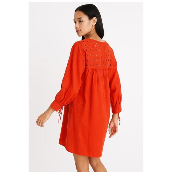 Madewell Eyelet Daybreak Dress Linen Blend Red Orange Size SMALL - Picture 2 of 12